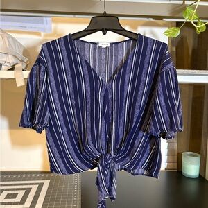 Eyeshadow Navy and White Striped Blouse